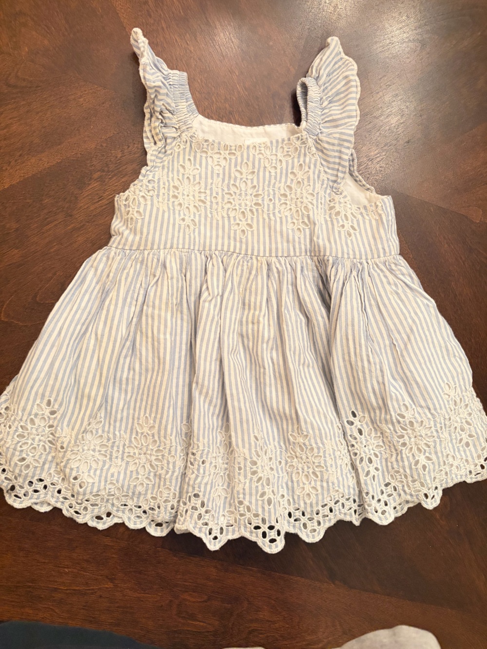 GAP Light Blue and White Eyelet Striped Dress